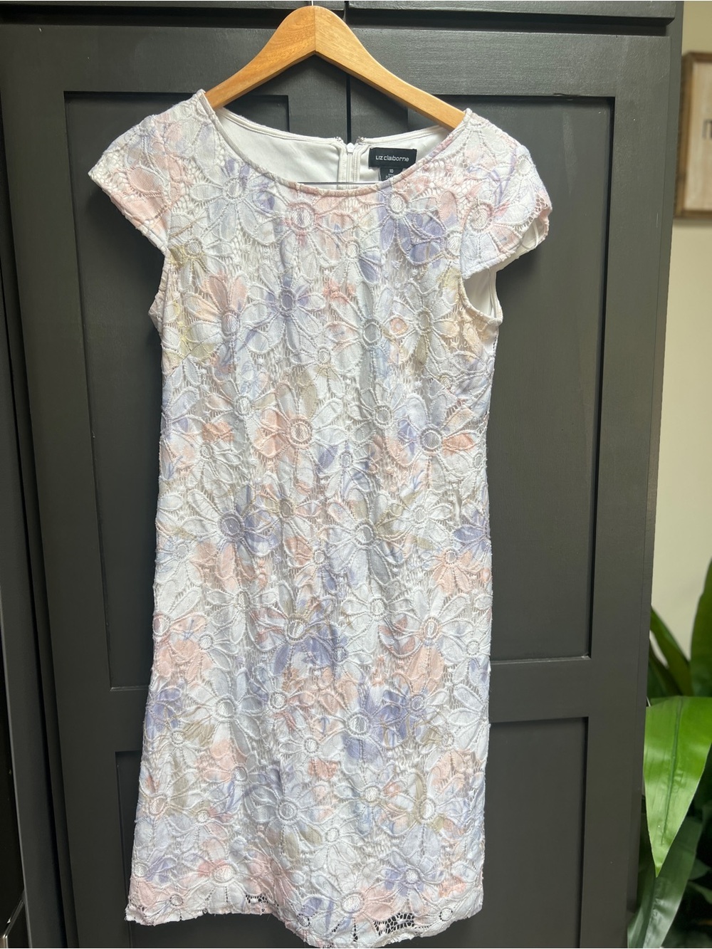 Liz Claiborne White Lace Midi Dress with Pastel Floral Accents